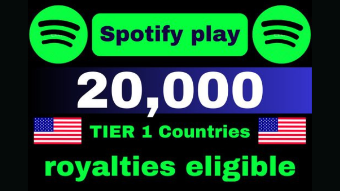 7644Spotify promotion 100K Spotify USA Track Plays from premium account royalties eligible lifetime guaranteed