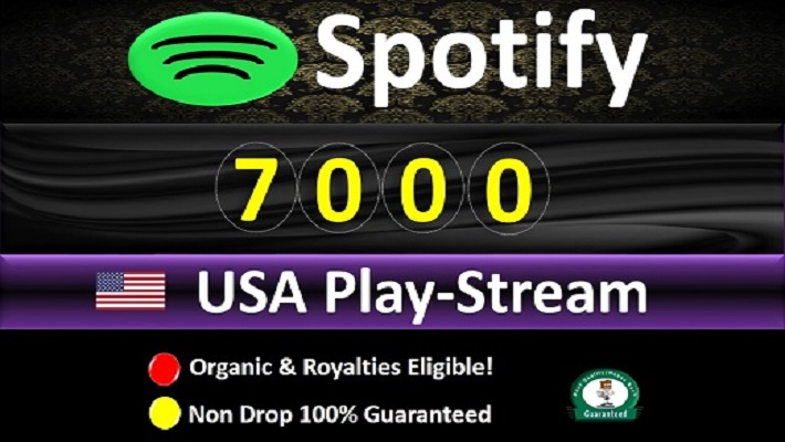 5908Get 7000 to 8000 Spotify ORGANIC Plays From HQ Account of USA & Royalties Eligible Quality