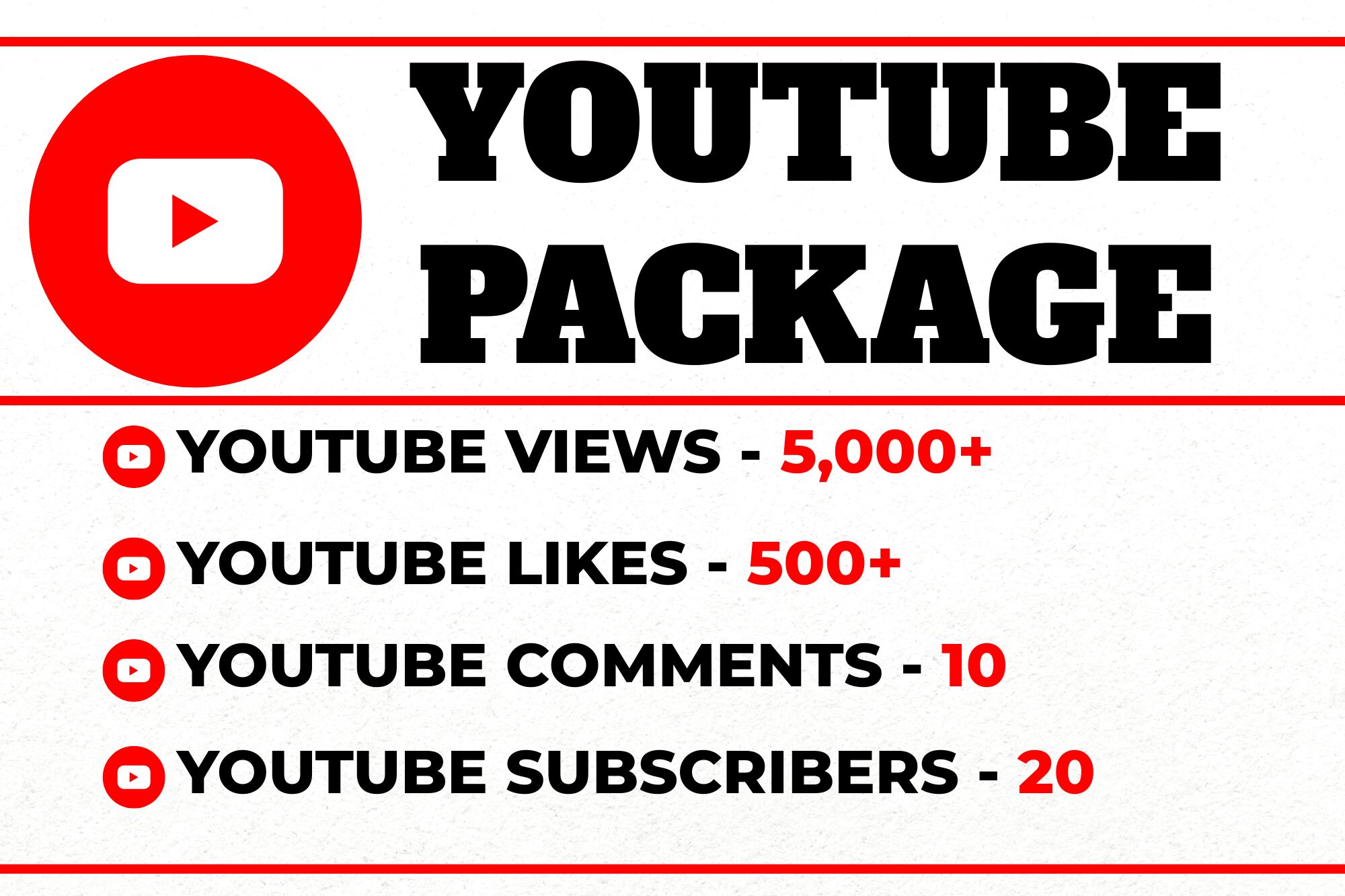 80661Achieve 5,000+ YouTube Views, 500+ Likes, 10+ Comments and 20+ Subscribers with Organic Promotion!