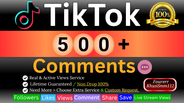 261553Add 500+ TikTok Video Comments From REAL A+ Country Viewers, Good Retention, Non Drop / LifeTime Guarantee