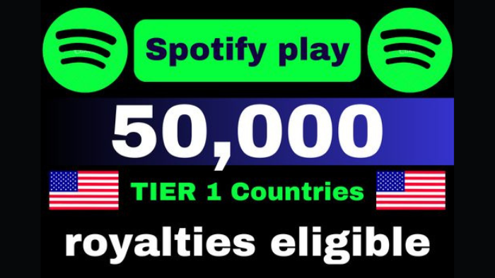 7652Provide 50,000 Spotify USA Plays, high quality, royalties eligible, active user, non-drop, and lifetime guaranteed