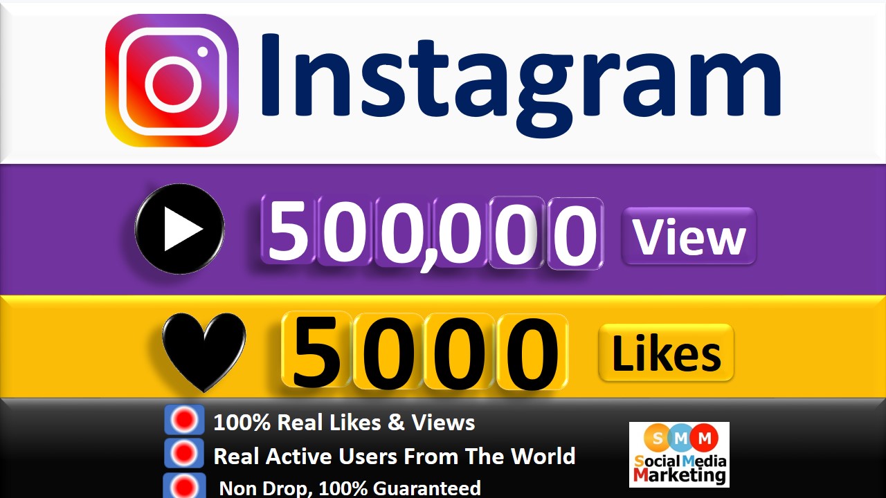 Get Instant 500,000+ Instagram Video views & 5000 Likes, Real & Active Users, Non Drop Guaranteed