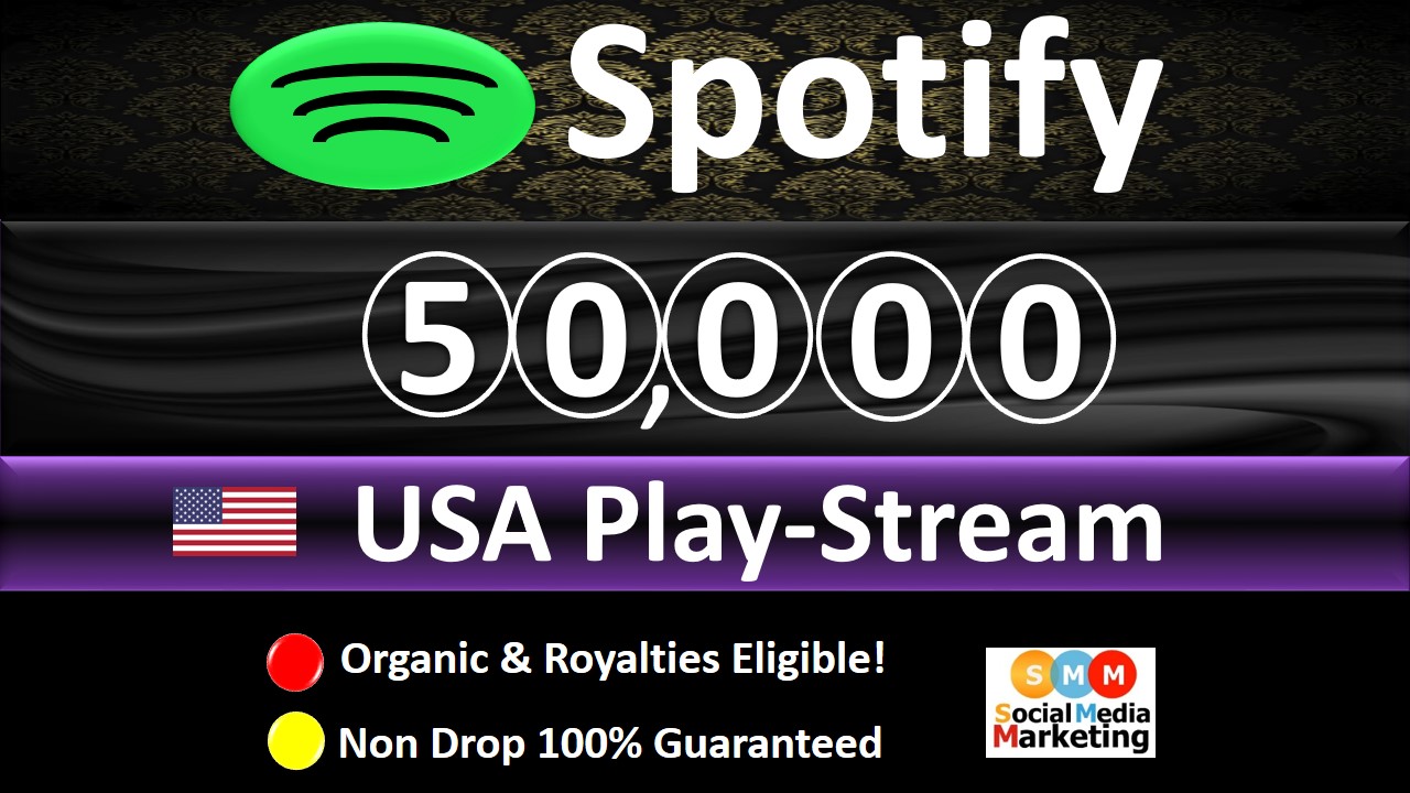 Get 50,000 to 55,000 Spotify ORGANIC Plays From HQ Account of USA & Royalties Eligible Quality.