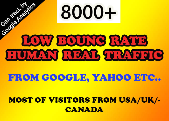 8000+ low bounce rate real human traffic from google, yahoo etc