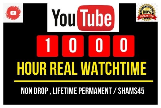 Add 1000+Hours YouTube Real Watch time , Real and high Retention, Non-drop and Permanent