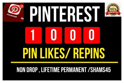 I Will Provide 1000+ Pinterest Pin likes/ Re Pins , all are Non drop and lifetime permanent