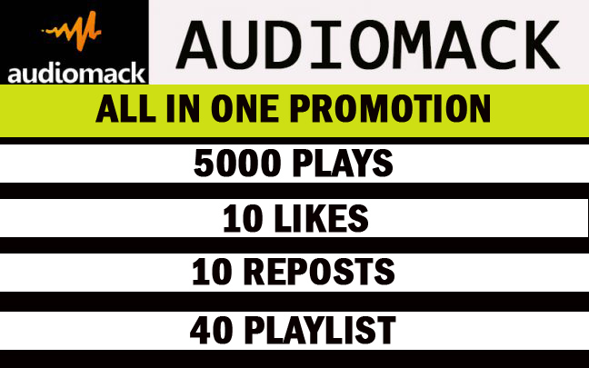 5000 Audiomack Plays with 10 likes, 10 reposts, 40 playlists