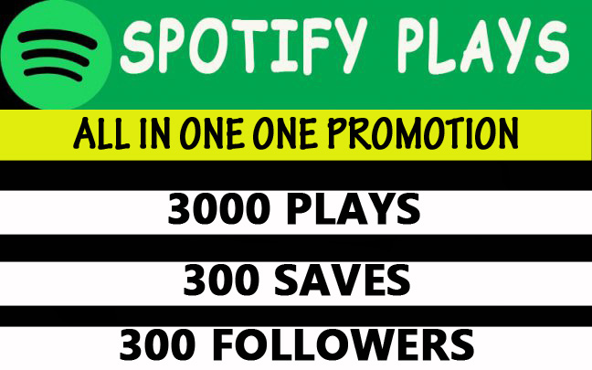 Spotify 3000 plays, 300 saves, 300 followers promotion