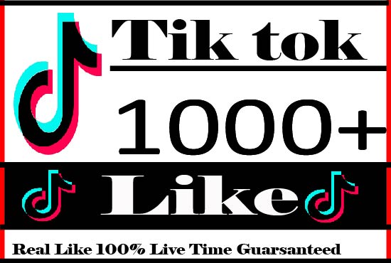 I Will provide 1000+ Tiktok Likes Active User Non Drop And Live Time guaranteed