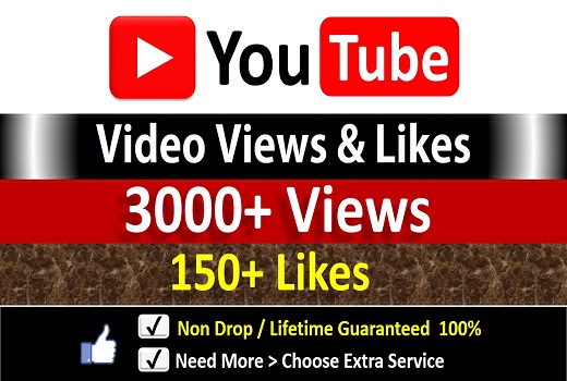 Get Instant 3000+ YouTube Video Views + 150 Likes to REAL Viewers, Non-Drop / incase Life Time Refill Guarantee