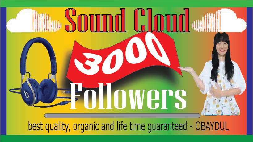 i will provide sound cloud 3000 followers. best quality, lifetime permanent 100% real and organic