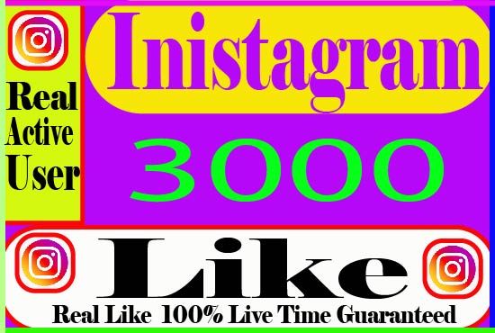 I Will Provide 3000+Instagram Like Real Active User Non Drop and Live Time Guaranteed