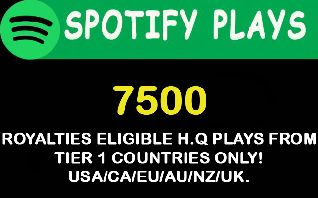 7500 Spotify plays from USA/CA/EU/AU/NZ/UK.