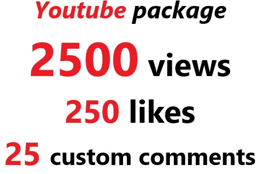 YouTube package – 2500 views, 250 Likes and 25 custom comments. Real and active user, Lifetime Guaranteed
