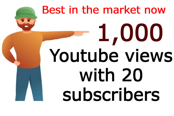 Get 1000 YOUTUBE views with 20 non-drop subscribers