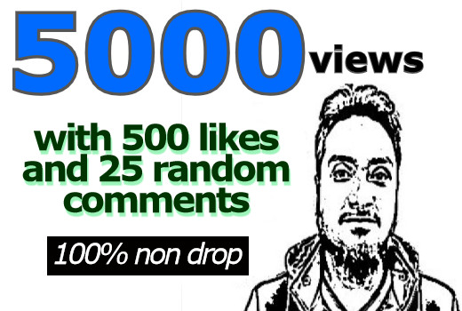 5000 YouTube views with 500 likes and 25 random comments
