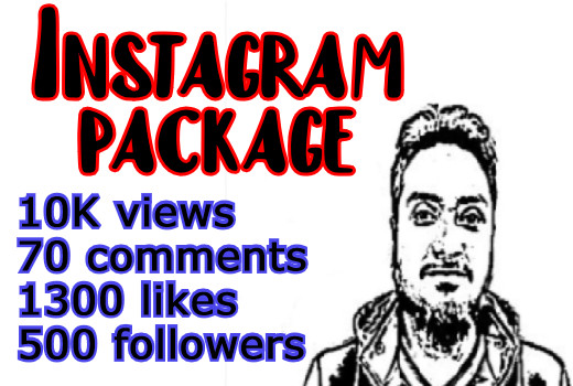 Instagram package: 10K views, 70 comments, 1300 likes with 500 followers