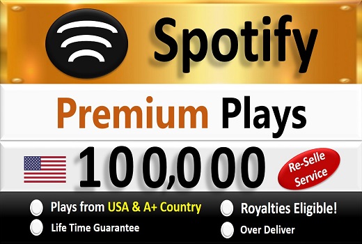 1,00,000+ Spotify Premium Organic Plays from USA & A+ Country of HQ Accounts, Permanent Guaranteed