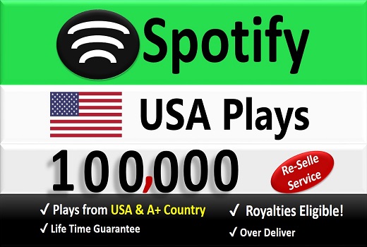 1,00,000+ Spotify Organic Plays from USA & A+ Country of HQ Accounts, Permanent Guaranteed