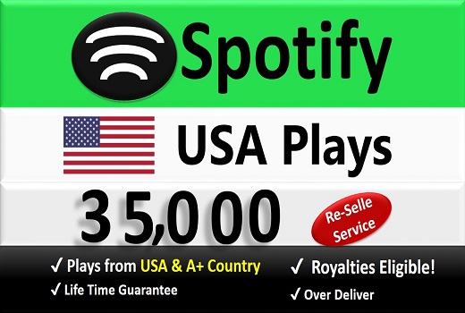 35,000+ Spotify Organic Plays from USA & A+ Country of HQ Accounts, Permanent Guaranteed