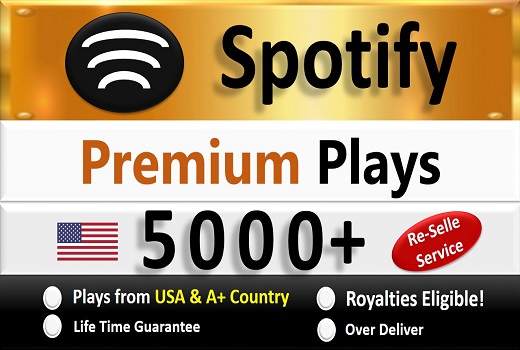 5,000+ Spotify Premium Organic Plays from USA & A+ Country of HQ Accounts, Permanent Guaranteed