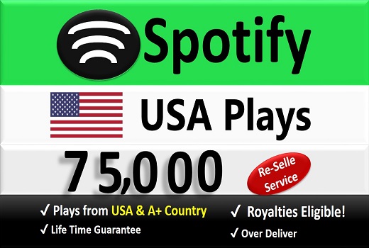 75,000+ Spotify Organic Plays from USA & A+ Country of HQ Accounts, Permanent Guaranteed