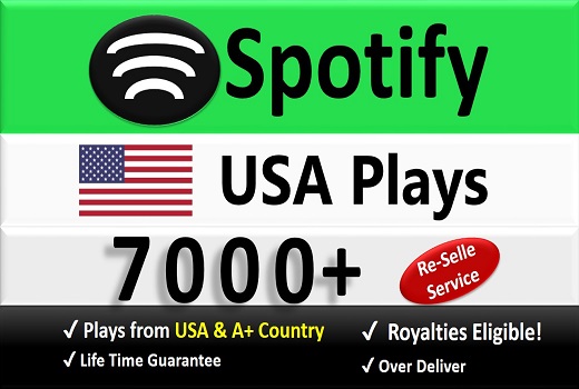 7000+ Spotify Organic Plays from USA & A+ Country of HQ Accounts, Permanent Guaranteed