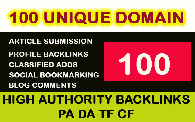 100 Unique Domain High Authority Backlinks PA DA TF CF