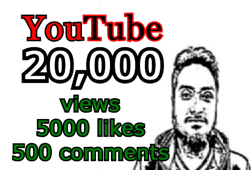 YouTube 20K views with 5000 likes and 500 comments