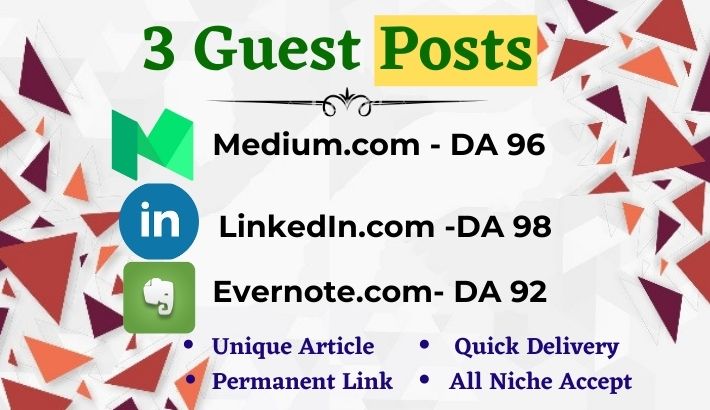 I will write & publish 3 Guest Posts on High Authority websites Medium, LiveJournal & LinkedIn