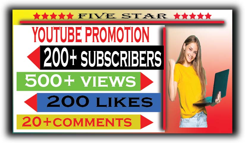 provide your youtube channel 200 organic subscribers+500 views+200 likes+20 comments. best quality,non drop and life-time guarantee