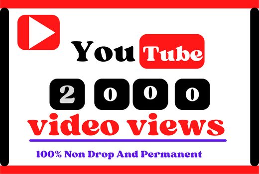 2000+ You Tube video  views, 100% real and lifetime permanent