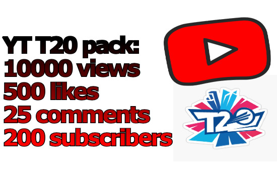 YouTube T20 package: 10K views with 500 likes 25 comments and 200 subscribers