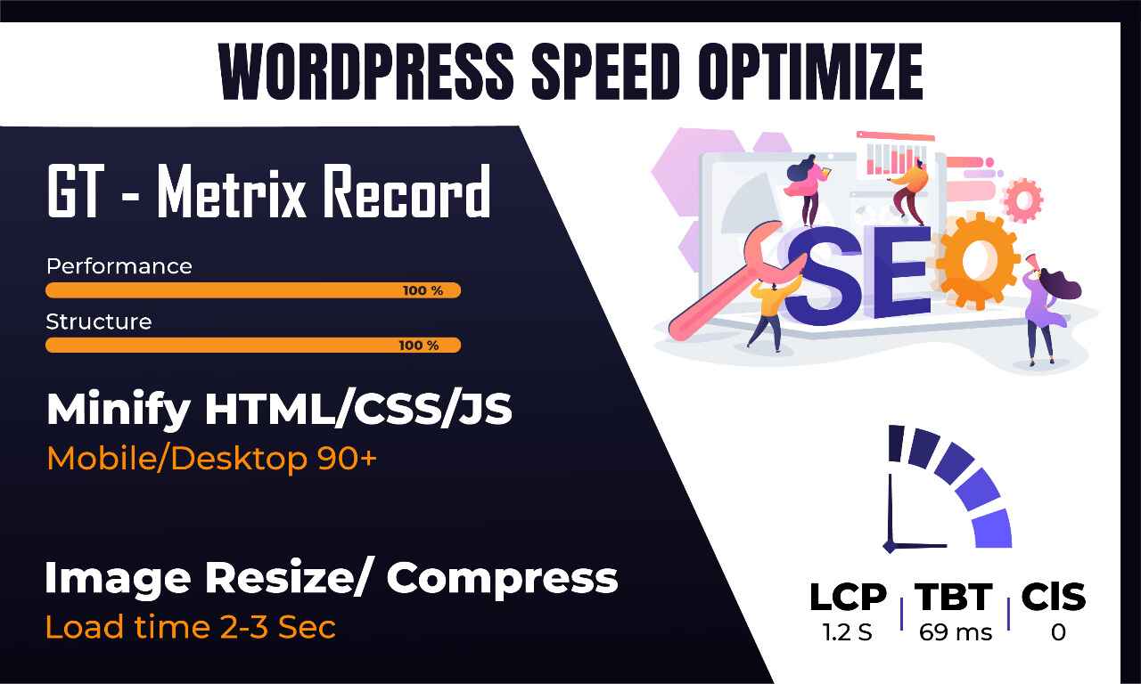 You will get WordPress Speed Optimization Expert | GT-Metrix | 90 + Green Score