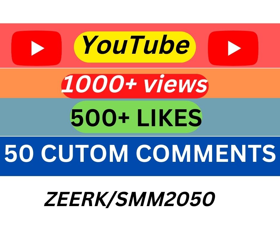 I Will Add YouTube 1000+ VIEWS,50+ Custom Comments & 500+ Likes Real Life Time Guaranteed