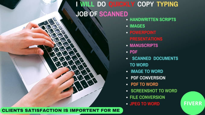 I will do image to text typing jobs in word or excel etc. Pro typist,  manual type, retype your scanned pages, pdf to word, fast typing, within 24 hours