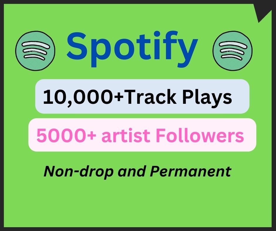 You will get 5000+ Spotify Followers and 10,000 Spotify Track Plays Real and Active