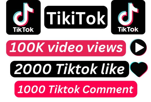 Best TikTok Offer 100K views + 2000 like + 1000 comment permanent