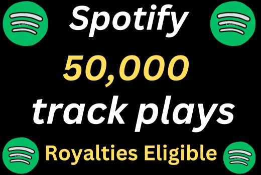 Super speed 50,000 Spotify track Plays HQ and Royalties Eligible