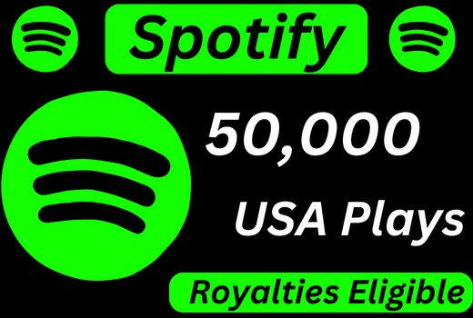 Provide 50,000 Spotify USA  Plays from HQ account and Royalties Eligible permanent guaranteed