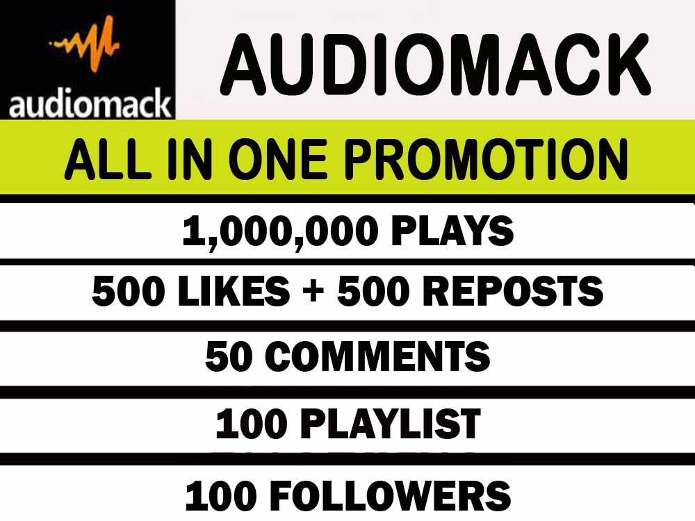 1 Million Audiomack Plays with 500 likes,500 reposts, 50 Comments, 100 playlists, 100 Followers