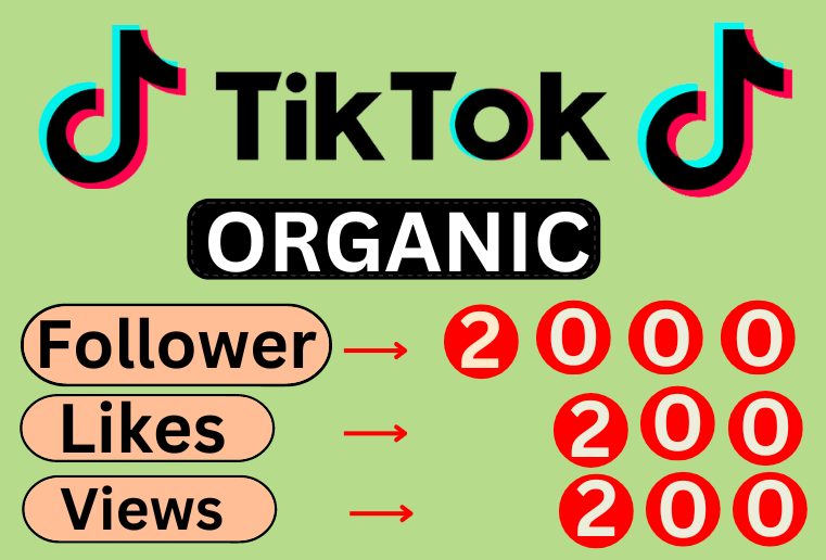 I will Get super fast organic 2000 TikTok Real followers,200 likes,200 Views, Non Drop and Lifetime Permanent.