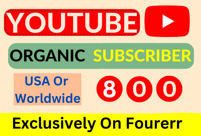 I will  Get USA Or Worldwide 800 organic Youtube subscribers in your Channel, Real  Active Users.