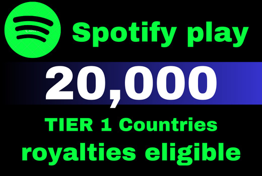 Provide 20,000 Spotify Plays USA, high quality, royalties eligible, TIER 1 countries, active user, non-drop, and lifetime guaranteed
