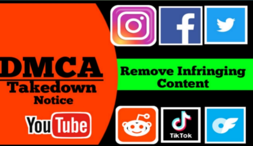 I will send dmca report to takedown copyright TikTok reddit Instagram Twitter Facebook YouTube under DMCA.