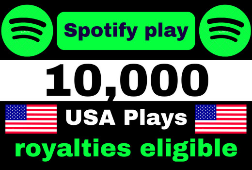 provide 10,000 to 12,000 Spotify USA  Organic Plays from TIER 1 countries, Real and active users, and Royalties Eligible permanent guaranteed