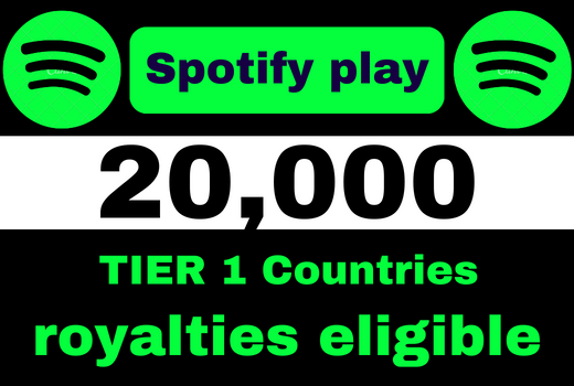Get 20,000 to 22,000 Spotify Plays from TIER 1 countries, Real and active users, and Royalties Eligible, permanent guaranteed