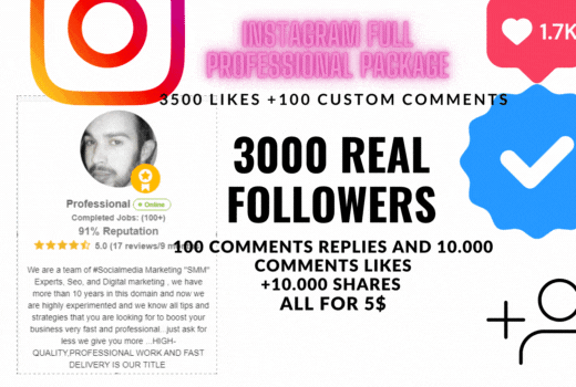 Get 3000 Instagram Real Organic Followers lifetime guaranteed [With thousands of Likes,comments, and shares ]