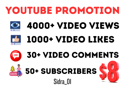 Add 4000+ YouTube Views 1k likes 50 Subscribers and 30 Comments Organically Lifetime Guaranteed Permanently