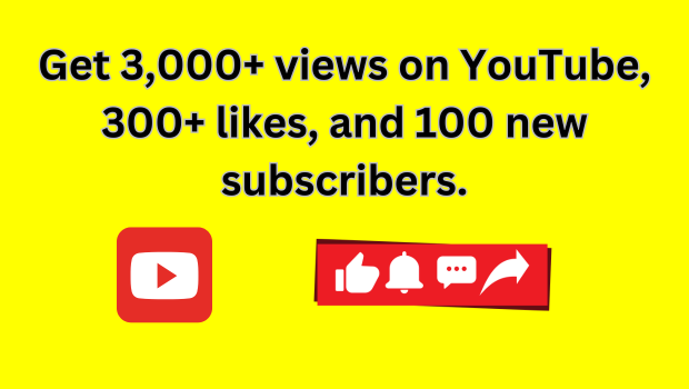 3,000 YouTube views, 300 likes, and 100 new subscribers